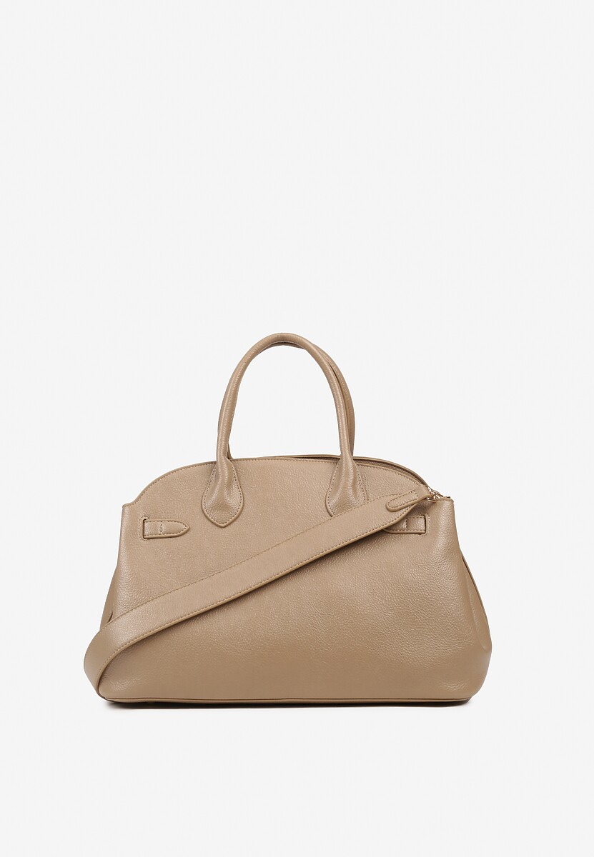 Beżowa Torebka Shopperka na Ramię z Paskiem Arovire