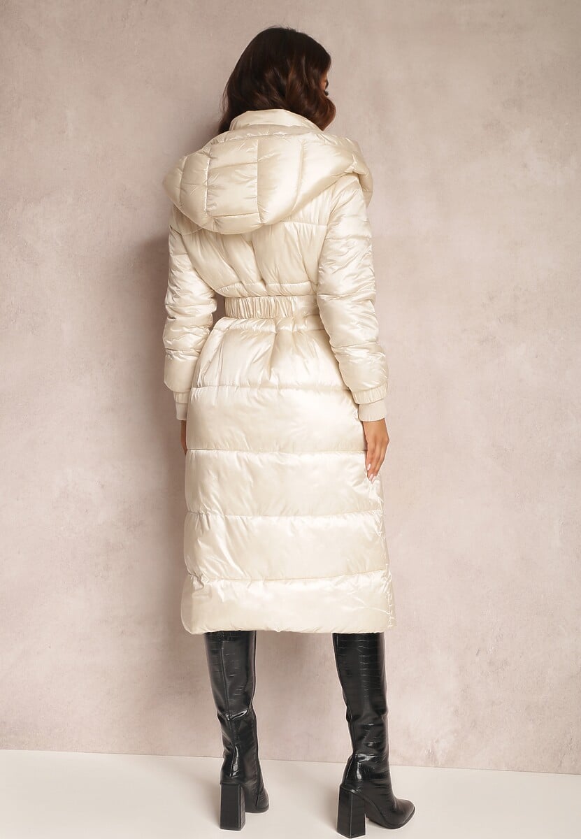Jasnobeżowa Kurtka Pikowana Długa Dudlat