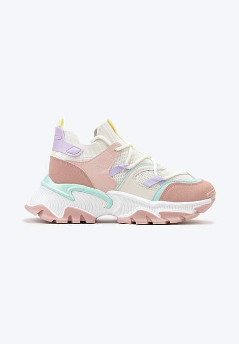 Różowe Sneakersy w Skarpetkowym Stylu z Elastycznym Wiązaniem i Tłoczoną Podeszwą Ielene