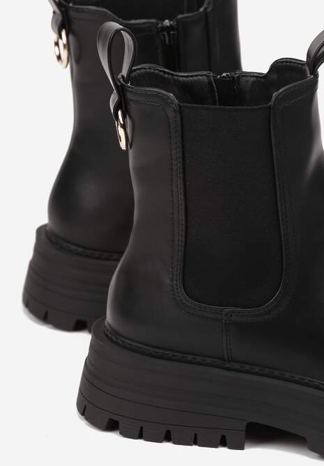 Czarne Botki Sztyblety na Platformie z Tłoczeniem Zarillea