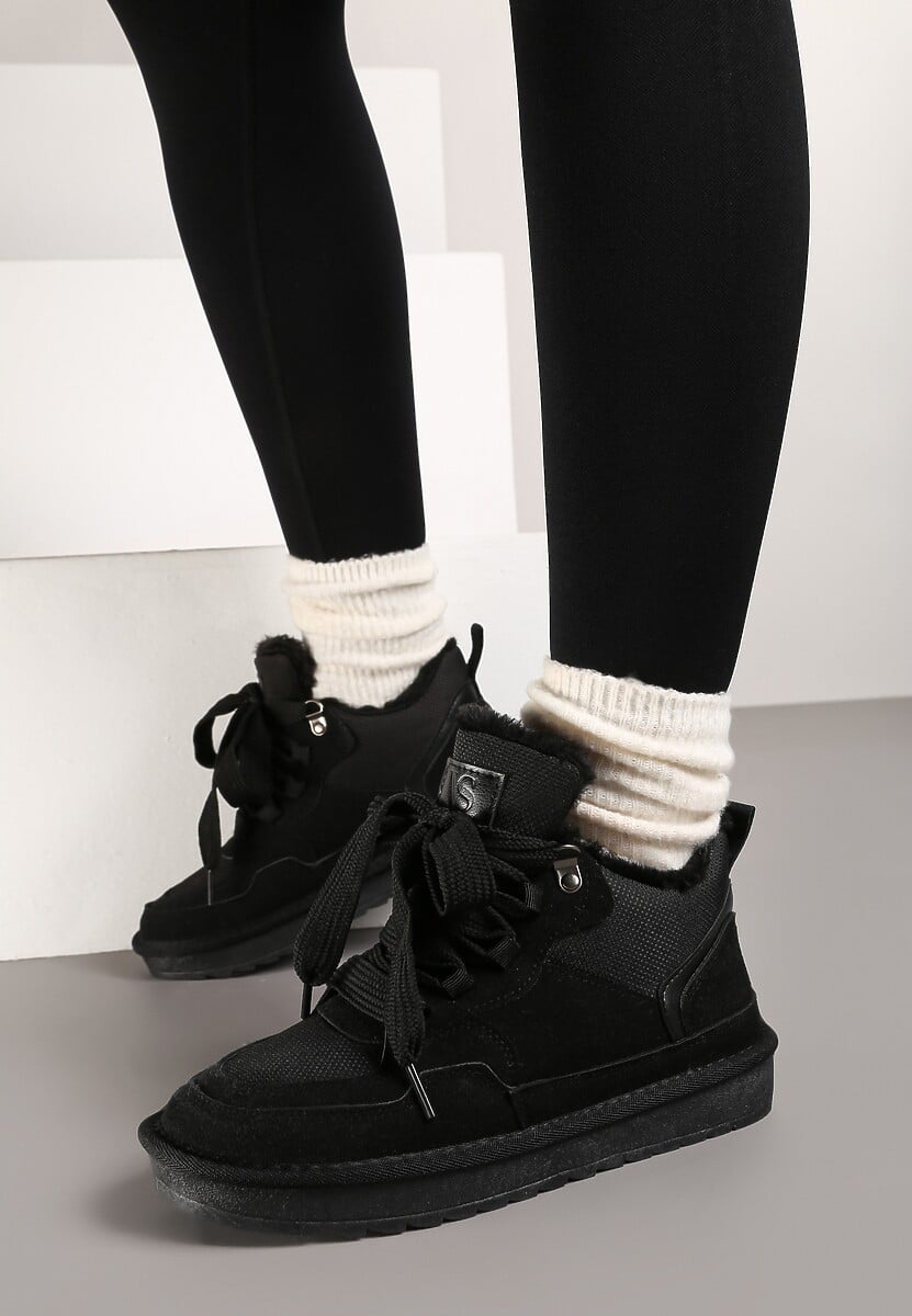 Czarne Zimowe Sneakersy Vices Stylizowane na Śniegowce z Futerkiem Tennira