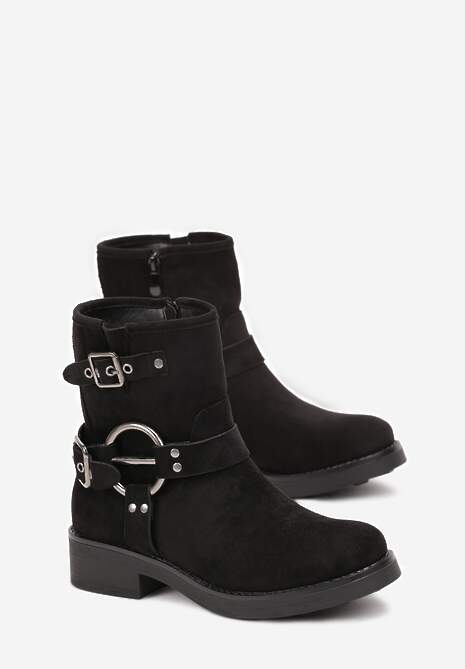 Czarne Botki Biker z Klamerkami Noli