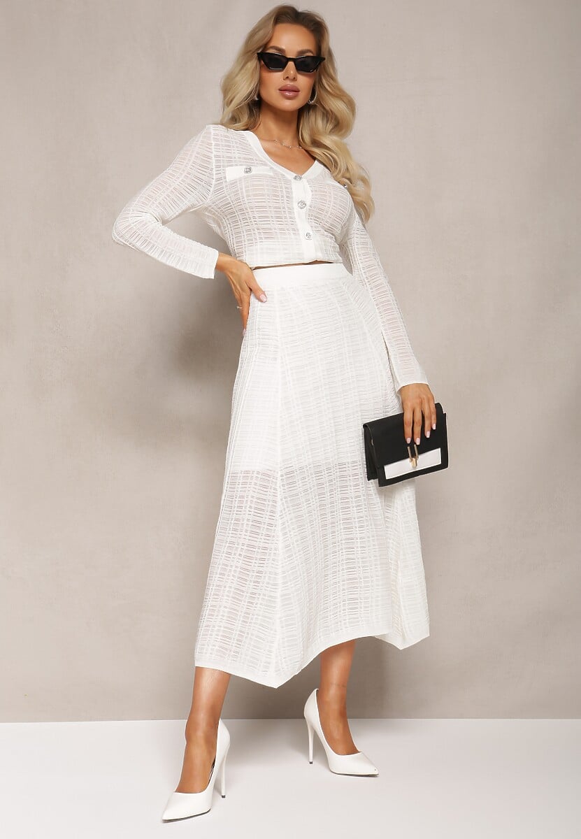 Czarna Spódnica Midi z Ozdobnym Tłoczeniem i Metaliczną Nicią Qelira