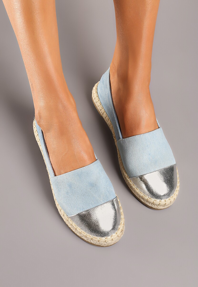 Jasnoniebieskie Espadryle z Ozdobnym Noskiem na Plecionej Podeszwie Effiel