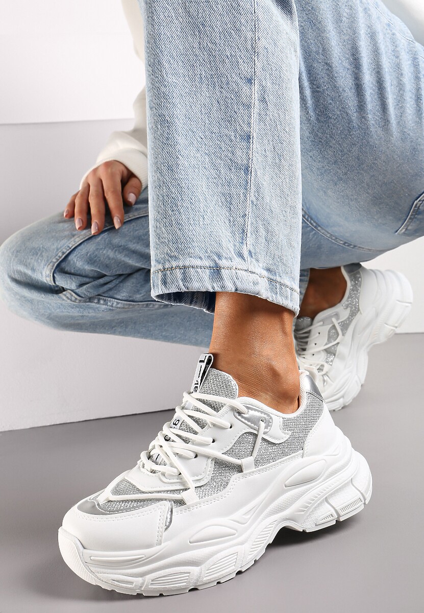 Złote Sneakersy na Grubej Podeszwie z Brokatem Giggsia