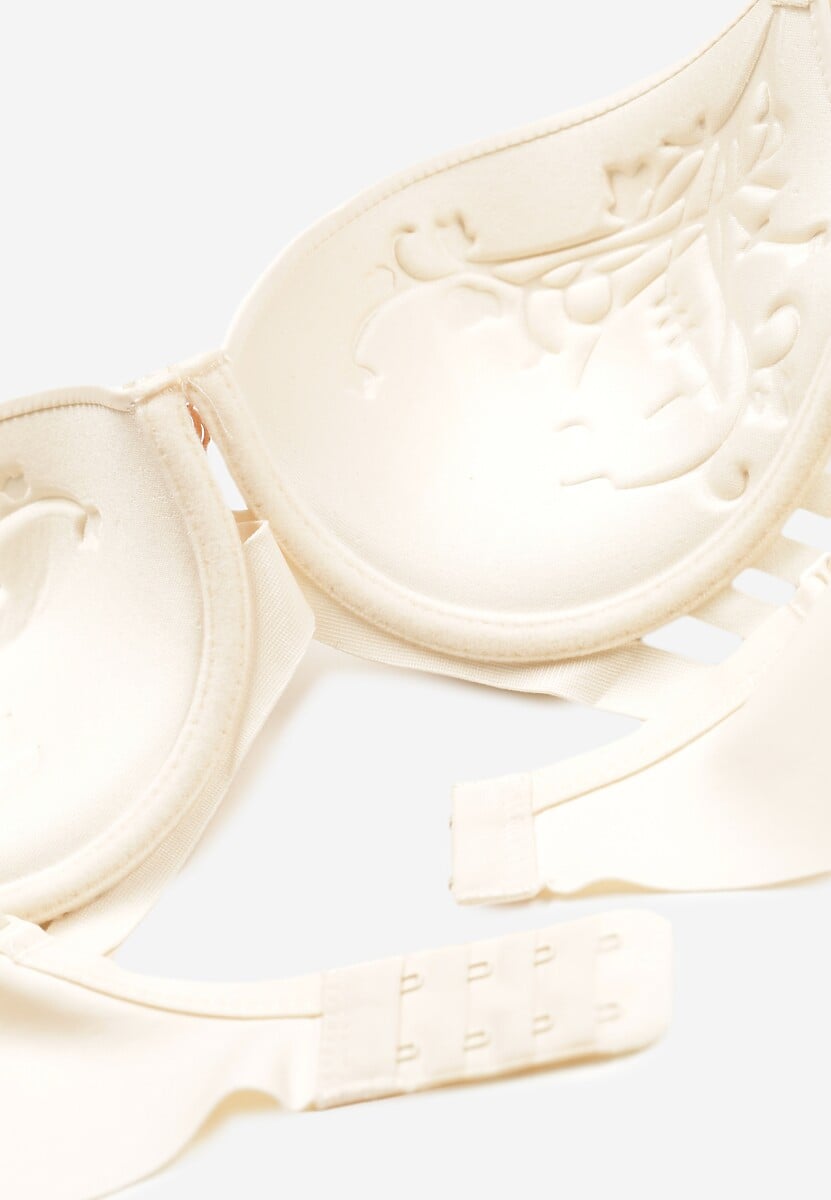 Jasnobeżowy Biustonosz Ozdobiony Wycięciami z Efektem Push-Up Violetsun