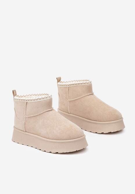 Beżowe Śniegowce na Platformie Ozdobione Haftem Deccaria