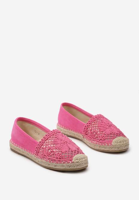 Fuksjowe Płaskie Espadryle z Ażurową Wstawką na Nosku i Plecioną Podeszwą Rowenas