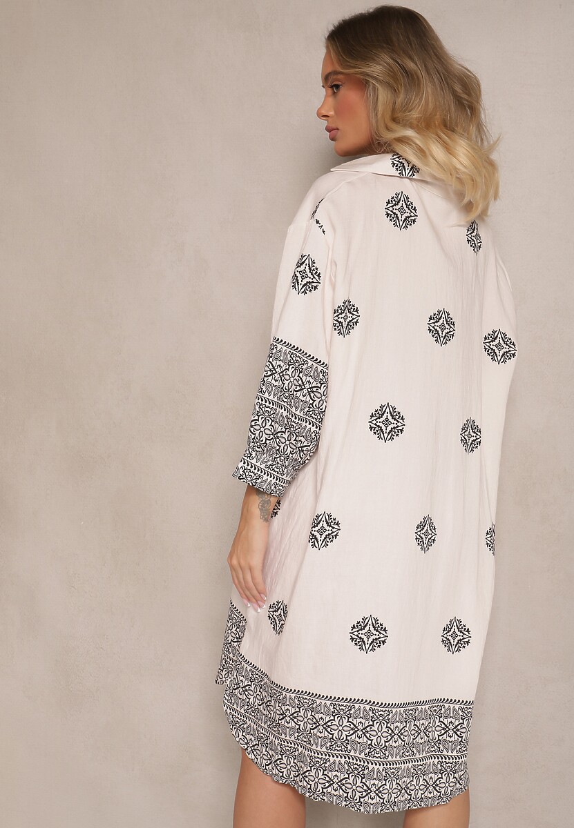 Beżowa Sukienka z Wiskozy w Abstrakcyjny Wzór Nalalith