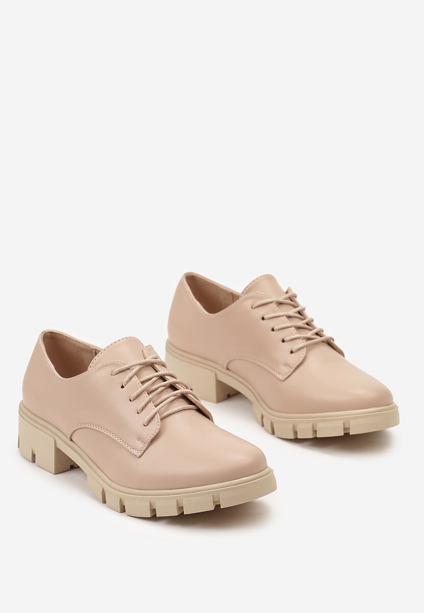 Różowe Półbuty Oksfordki ze Skórzaną Wkładką i Ozdobną Podeszwą Obira