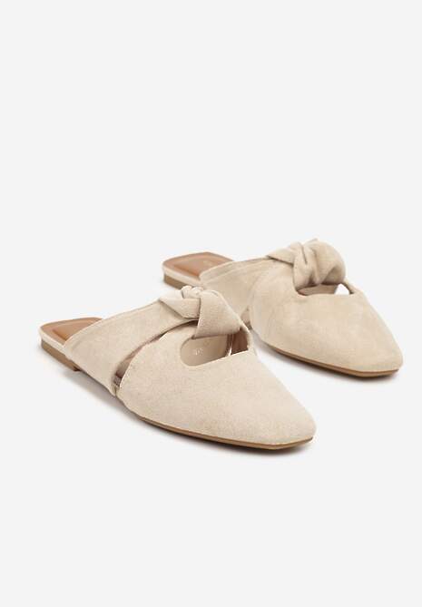 Beżowe Klapki Vices Typu Mule z Ozdobnym Supłem Elitina