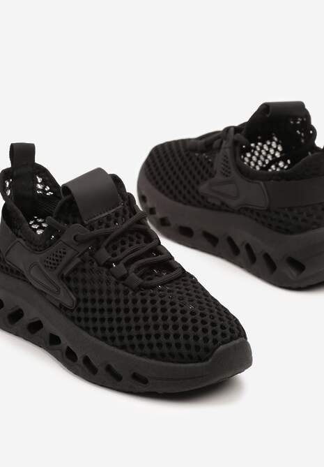 Czarne Buty Sportowe Sneakersy Siateczkowe na Tłoczonej Platformie Lurilia