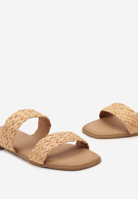 Pomarańczowe Klapki na Płaskiej Podeszwie z Dwoma Paskami z Plecionki Nishefa