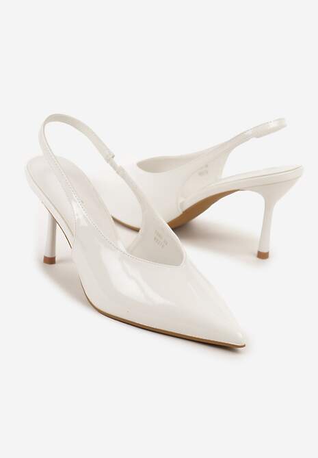 Białe Lakierowane Sandały na Szpilce Typu Slingback Addoxie