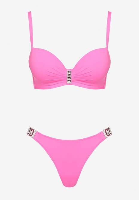 Fuksjowe Bikini Biustonosz i Majtki Figi z Aplikacją z Cyrkoniami Nateria
