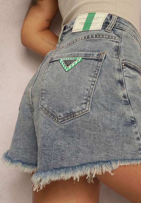 Niebieskie Jeansowe Szorty z Bawełny High Waist z Postrzępionymi Nogawkami Tivima
