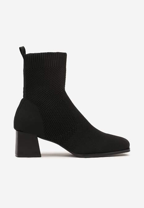 Czarne Botki na Słupku z Elastyczną Cholewką Nevliese