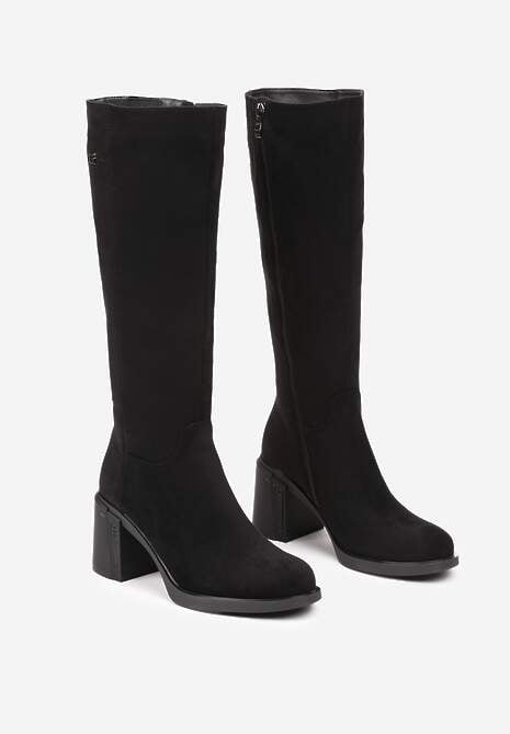 Czarne Kozaki na Słupku w Stylu Muszkieterek Cediara