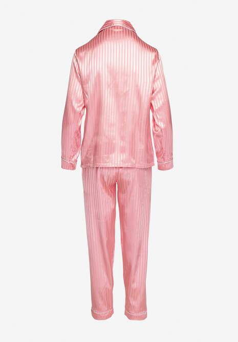 Różowy Komplet Piżamowy Góra o Koszulowym Kroju z Guzikami Spodnie z Gumką w Talii Rivanias