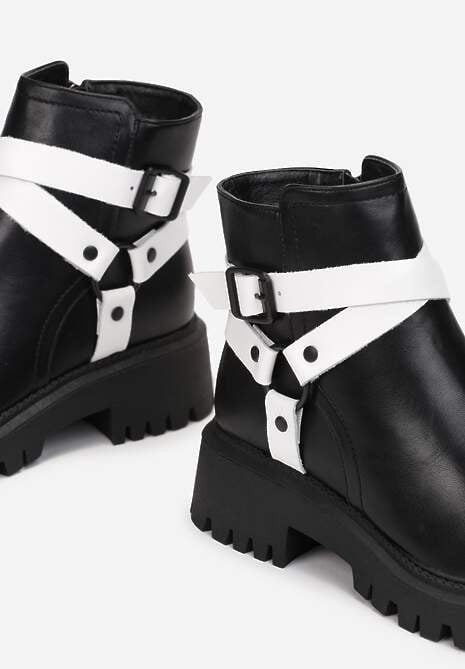 Czarno-Białe Botki na Grubej Podeszwie Arpita