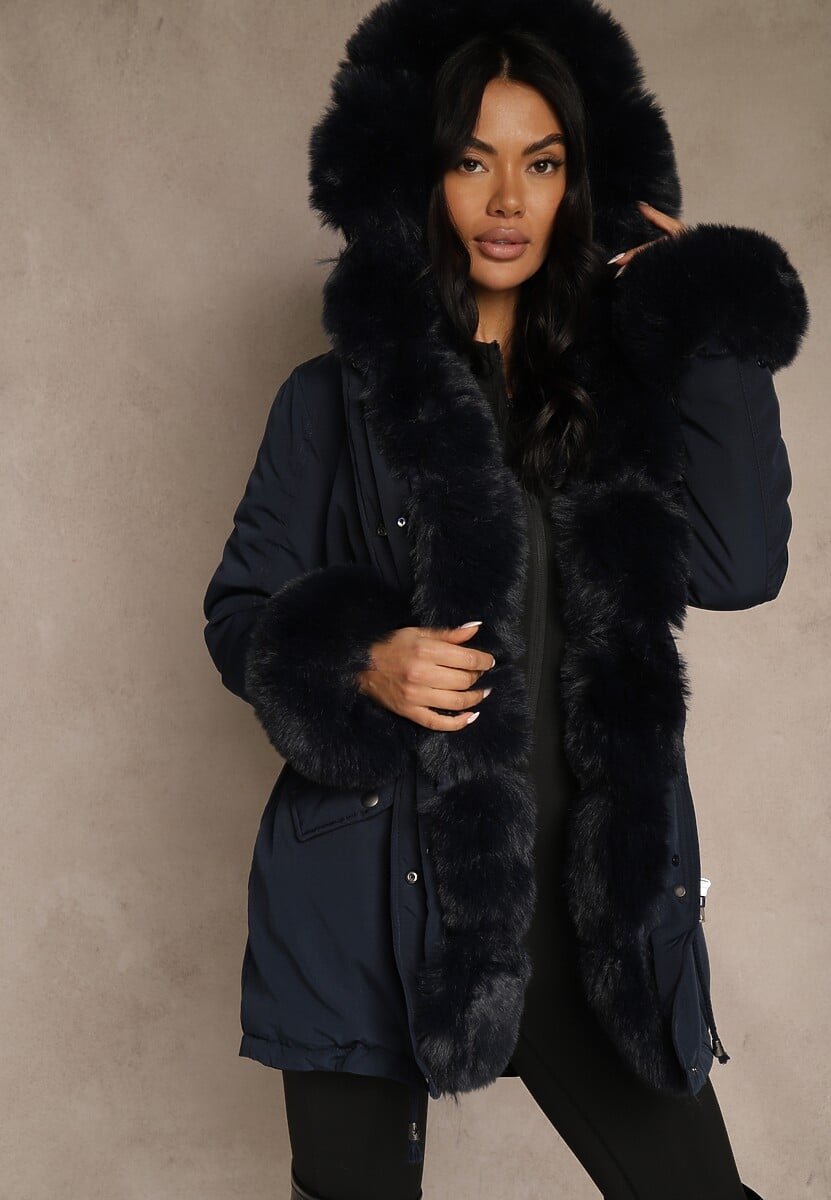 Czerwona Kurtka Parka z Futerkiem i Szerokim Kapturem Florion