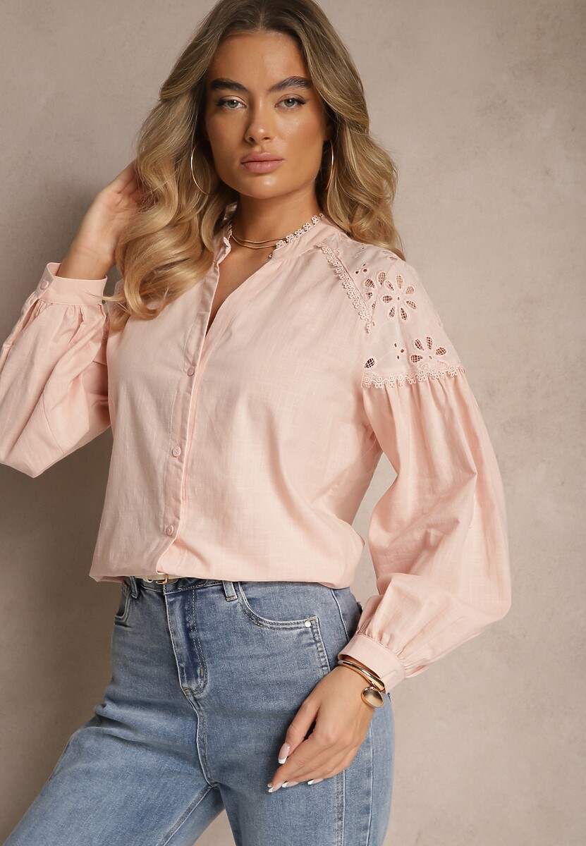 Biała Koszula z Bawełny Ozdobiona Koronkowymi Wstawkami Erivaris