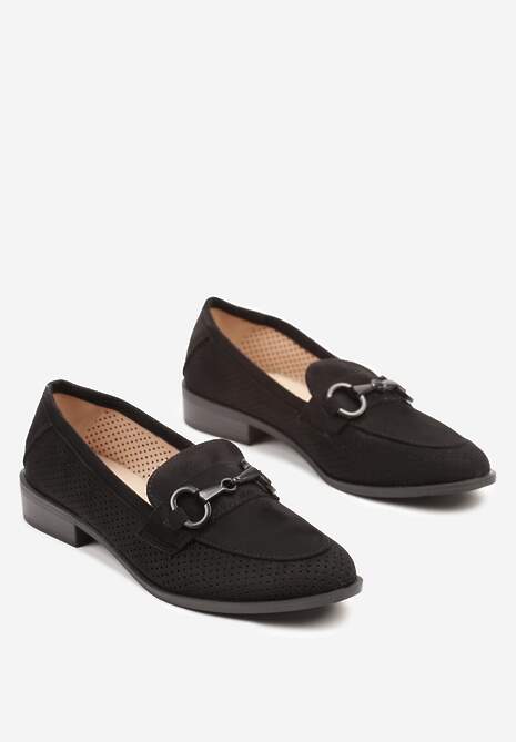 Czarne Mokasyny Vices z Perforacją z Wkładką ze Skóry Naturalnej Felithria