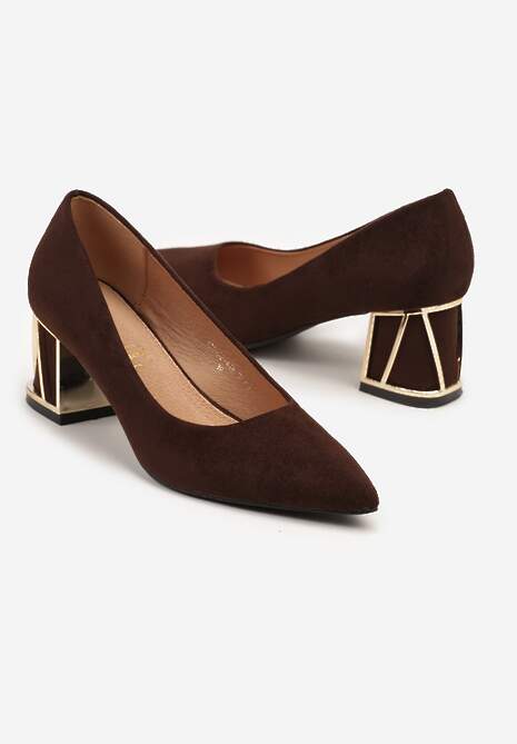 Brązowe Czółenka Vices na Słupku z Metalicznym Detalem i Wkładką ze Skóry Arvisin