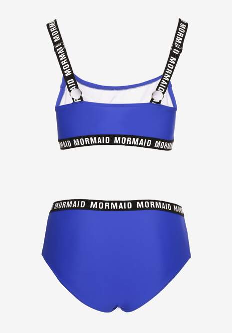 Niebieskie Bikini Majtki Typu Figi i Sportowa Góra Ozdobione Napisami Nevoneira