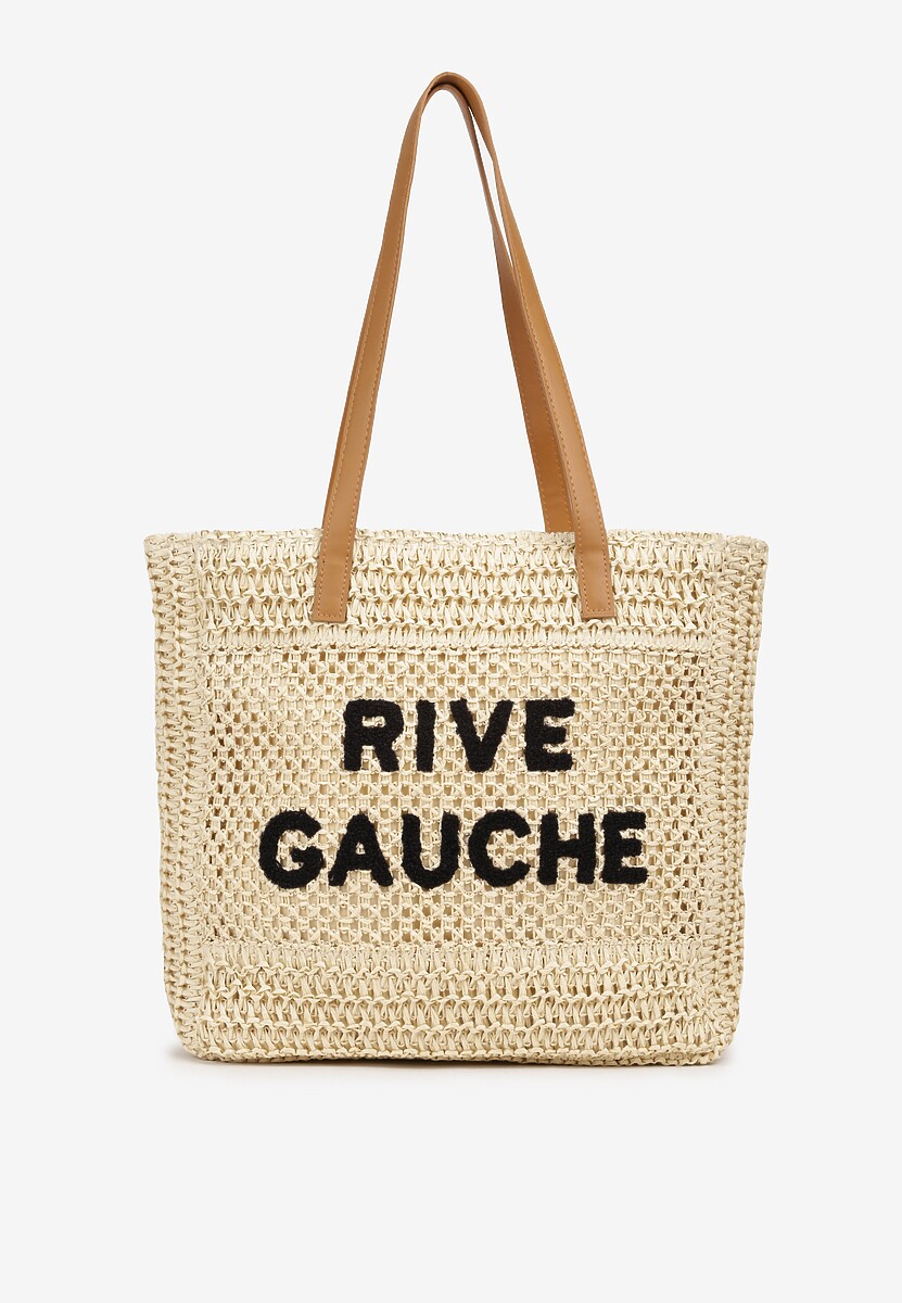 Beżowa Pleciona Torebka Boho z Naszytym Napisem Jusbia