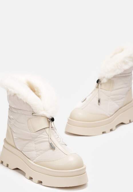 Beżowe Śniegowce z Futerkiem na Grubej Podeszwie ze Ściągaczem Azelma