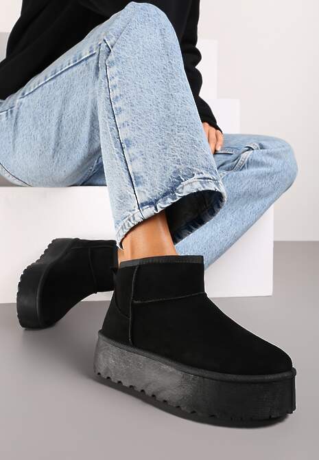 Czarne Krótkie Śniegowce na Platformie Elenith