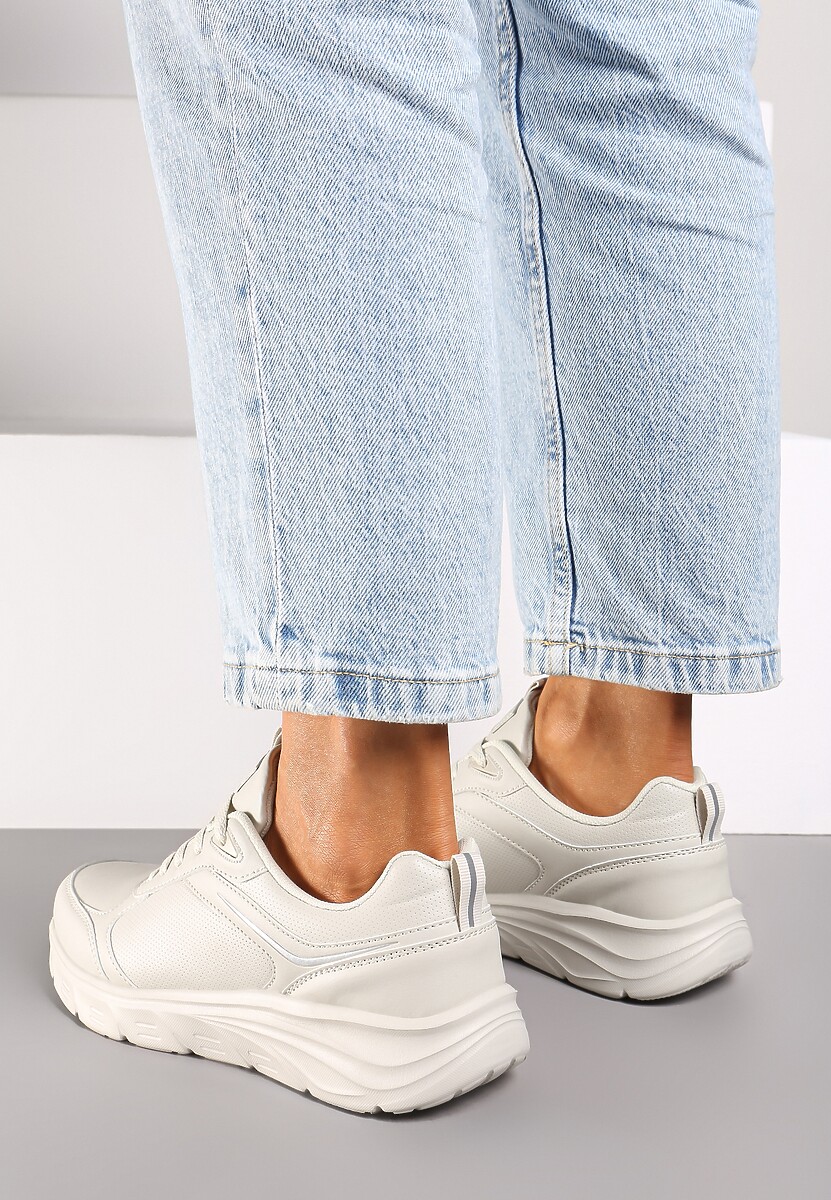 Beżowe Casualowe Buty Sportowe Sneakersy na Płaskiej Tłoczonej Podeszwie Velanitta