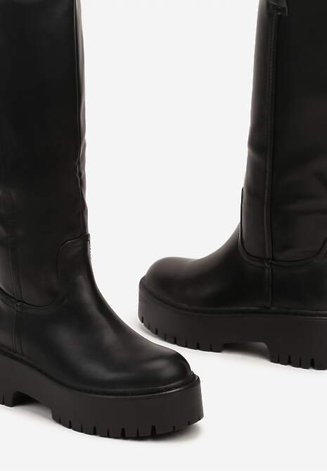 Czarne Minimalistyczne Kozaki na Platformie Kelieska