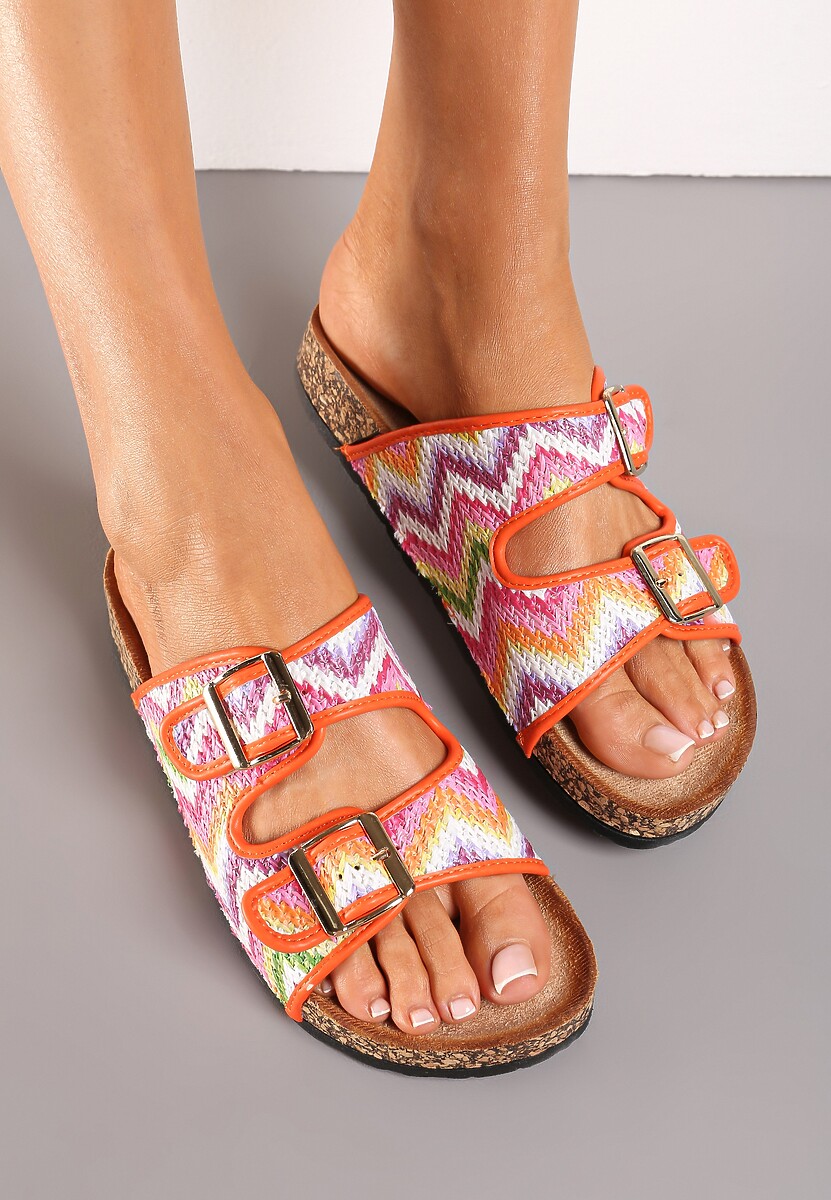 Pomarańczowe Klapki Ozdobione Plecionymi Sznurkami na Paskach Oliria