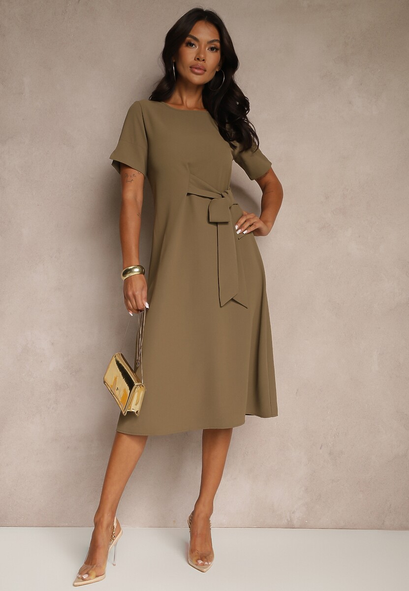 Zielona Rozkloszowana Sukienka Vices Zdobiona Wiązaniem Folarenne