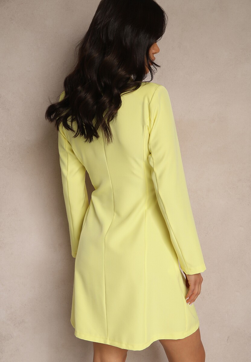 Żółta Sukienka Marynarka z Wiązaniem w Pasie Manga