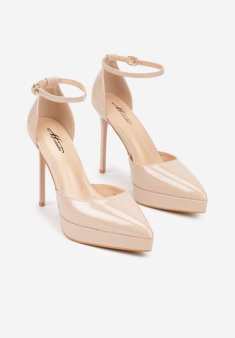 Beżowe Szpilki Lakierowane z Platformą Nilafera