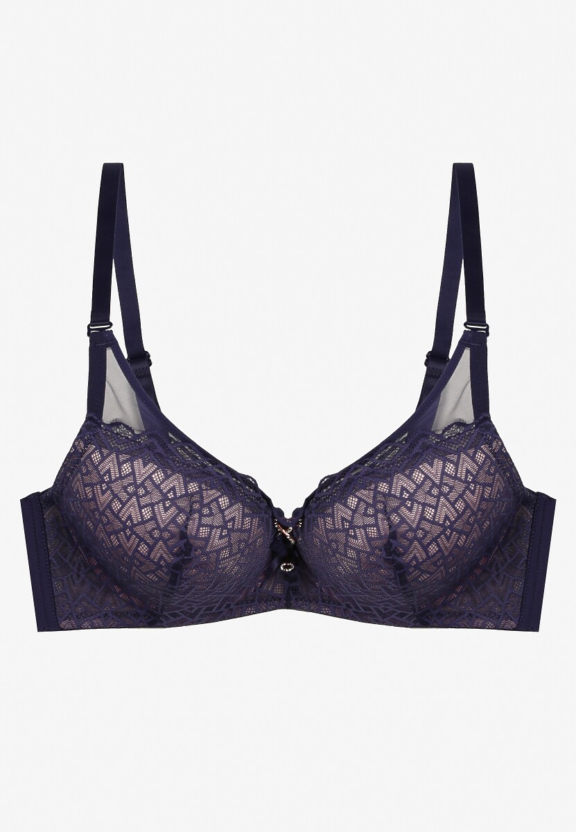 Granatowo-Różowy Koronkowy Biustonosz Push-Up Evantia