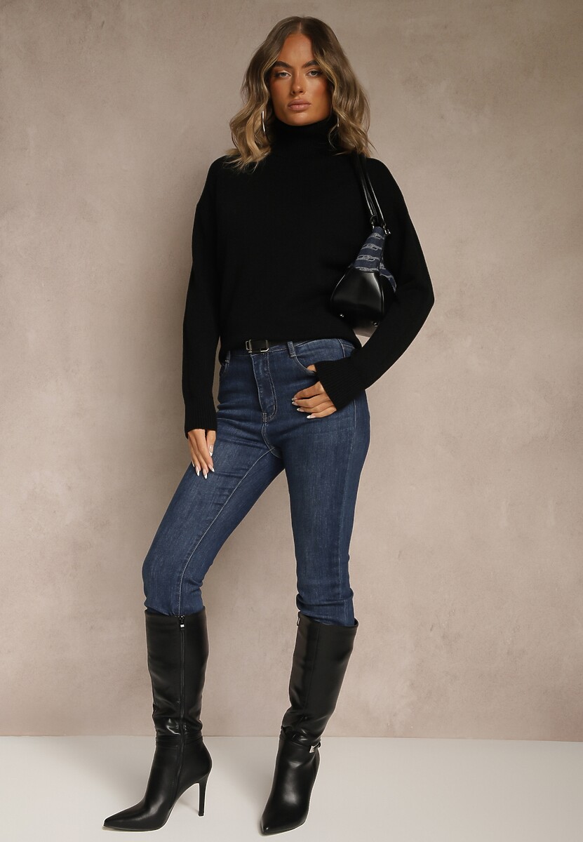 Czarny Golf z Dodatkiem Kaszmiru z Przeszyciami po Bokach Avenella