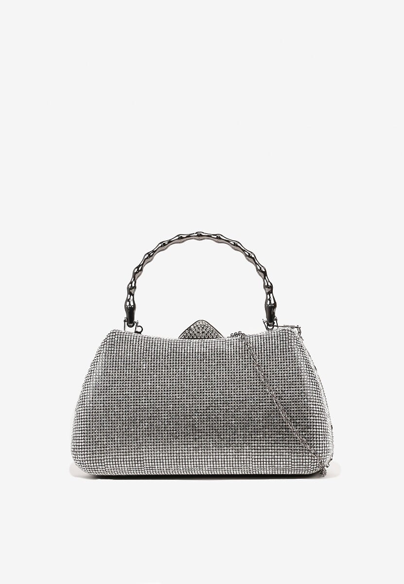 Szampańska Torebka Kopertówka na Ramię i do Ręki z Ozdobną Rączką i Cyrkoniami Latanella