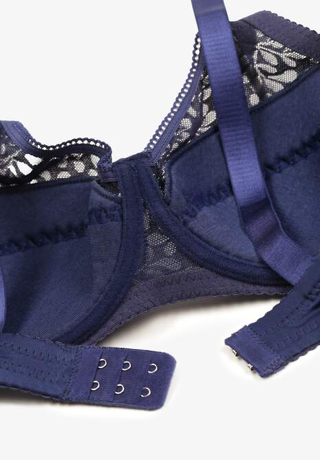 Granatowy Koronkowy Biustonosz z Regulowanymi Ramiączkami i Usztywnionymi Miseczkami Vikiitole