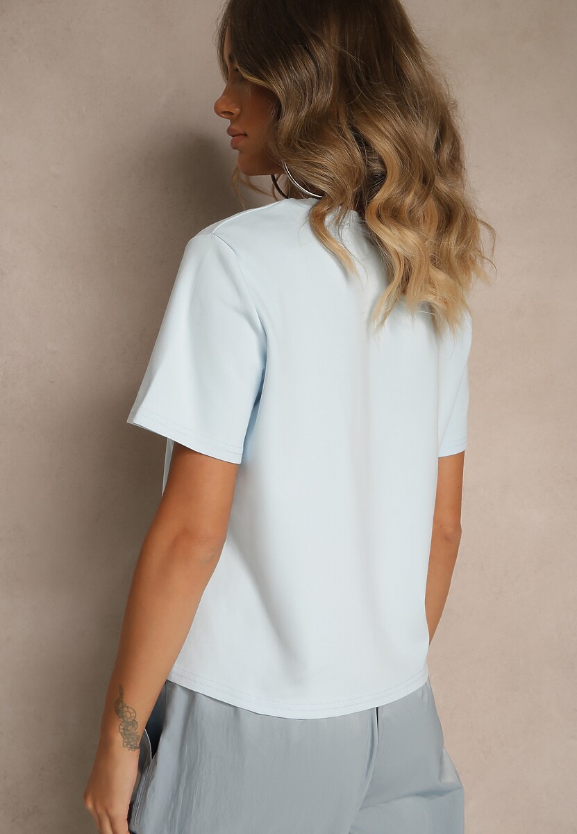 Niebieski Klasyczny T-shirt z Grubszej Bawełny Tiavone