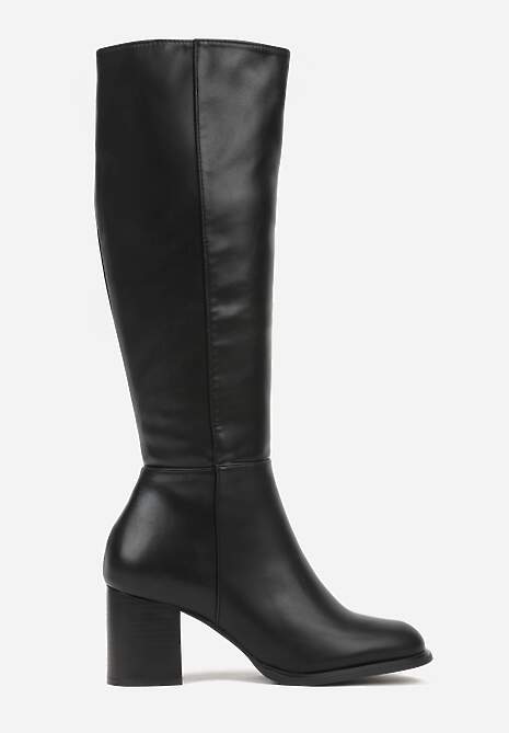 Czarne Kozaki na Słupku VICES z Ozdobnym Przeszyciem Liladevia