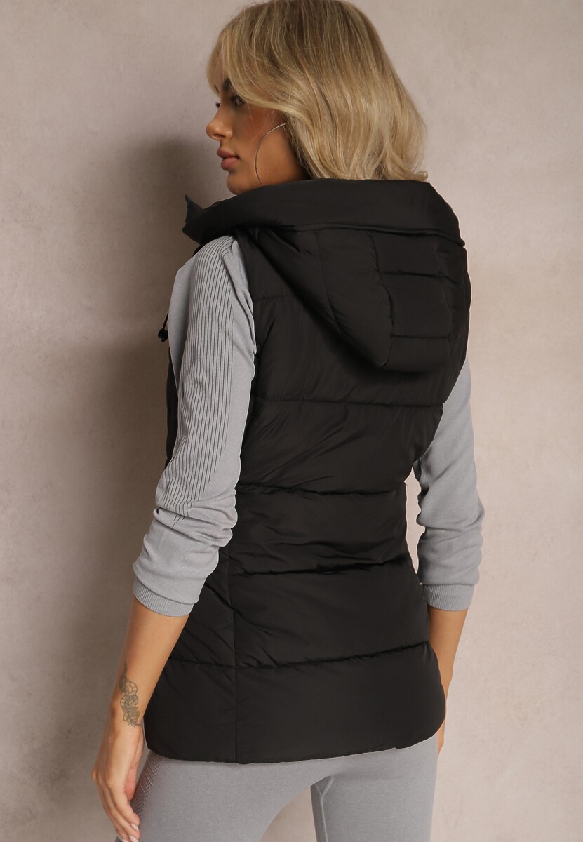 Czarna Kamizelka z Kapturem Pikowana Superra