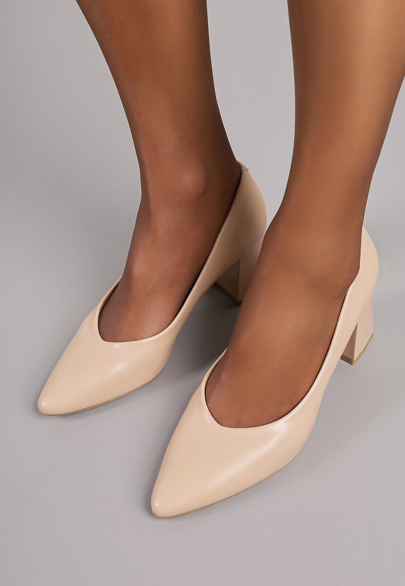 Beżowe Czółenka Vices Basic na Słupkowym Obcasie ze Skórzaną Wkładką Esande