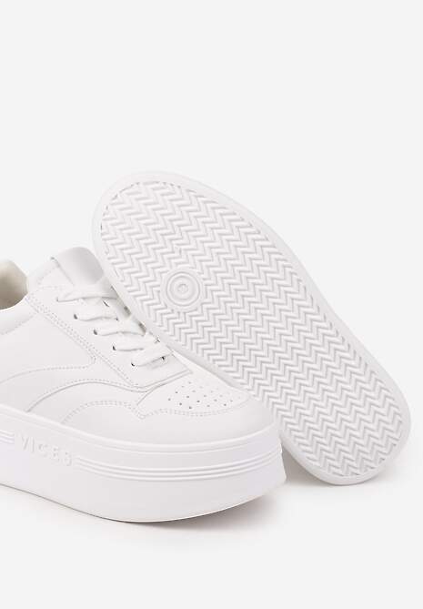 Białe Sznurowane Sneakersy Vices na Platformie z Metalicznymi Paskami Neliawen