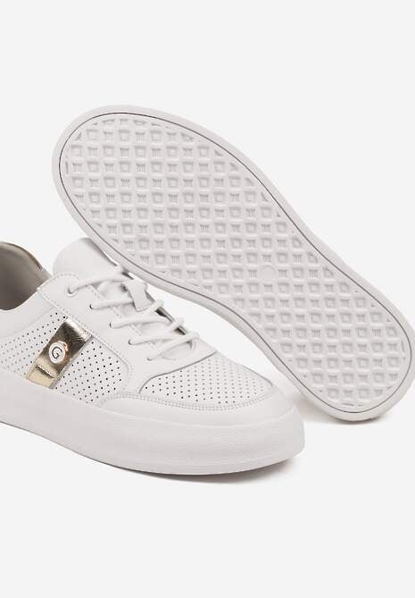Białe Sneakersy Skórzane z Metaliczną Ozdobą Astevin