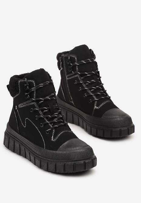Czarne Botki Trapery Vices na Platformie z Tłoczeniem Anarrive