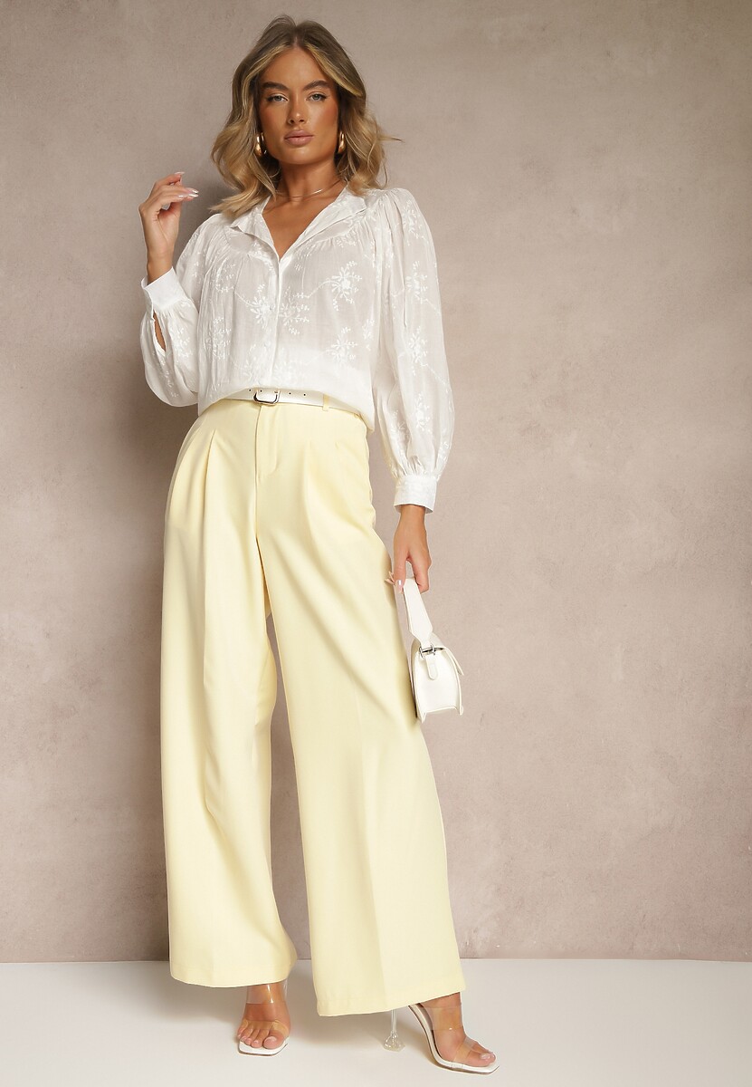 Biała Bawełniana Koszula z Ozdobnym Haftem Lascam